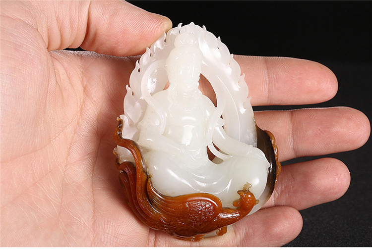 鳳拜觀音手玩件白玉把件，和田玉白玉籽料觀音