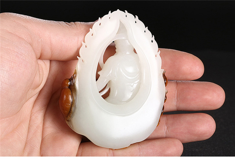 鳳拜觀音手玩件白玉把件，和田玉白玉籽料觀音