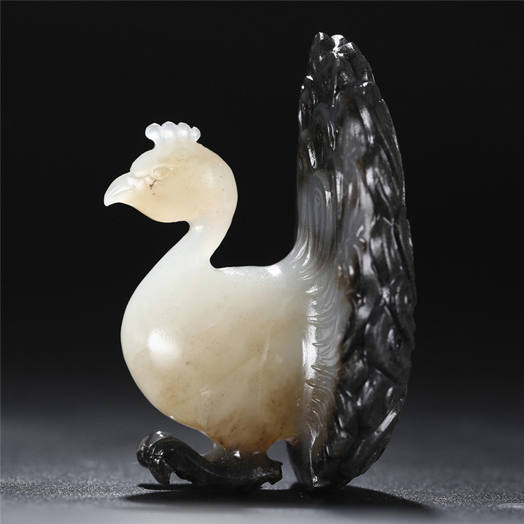 天然和田玉孔雀吊墜，白玉籽料掛件項鏈