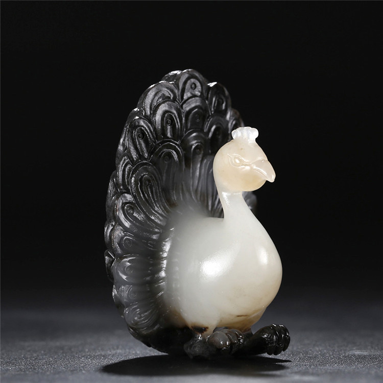 天然和田玉孔雀吊墜，白玉籽料掛件項鏈