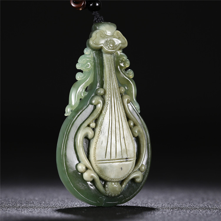 精美琵琶如意和田碧玉項(xiàng)鏈，天然玉石掛墜