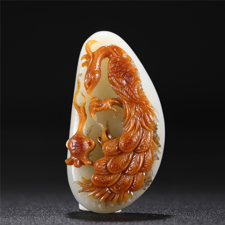 白玉項鏈優(yōu)雅孔雀吊墜，錦繡前程玉石掛墜