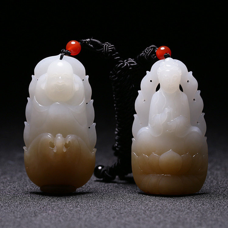 夫妻和田玉掛墜，玉佛觀音彌勒佛項鏈