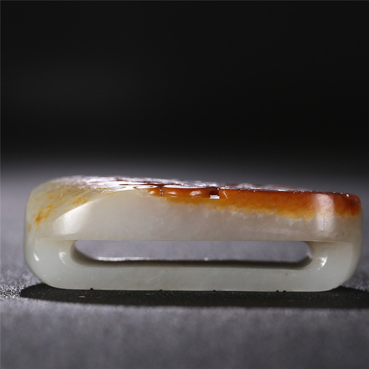 仿古龍御天下白玉皮帶扣，和田玉籽料真皮手把