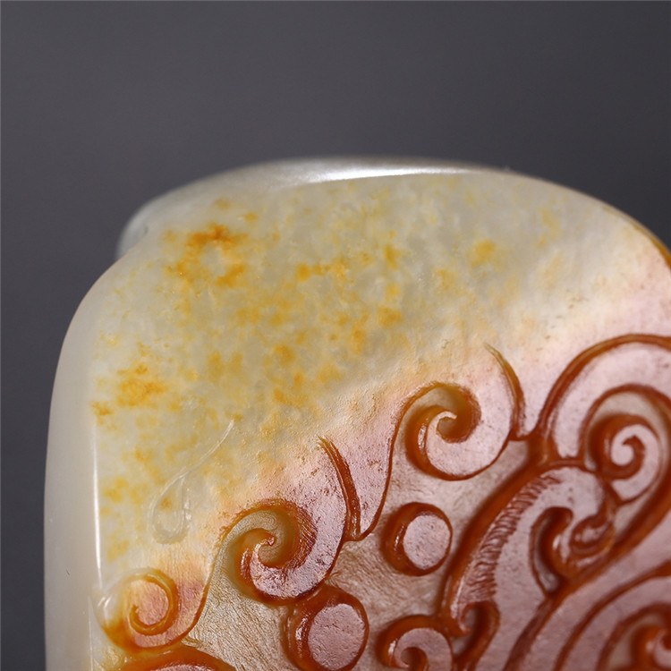 仿古龍御天下白玉皮帶扣，和田玉籽料真皮手把