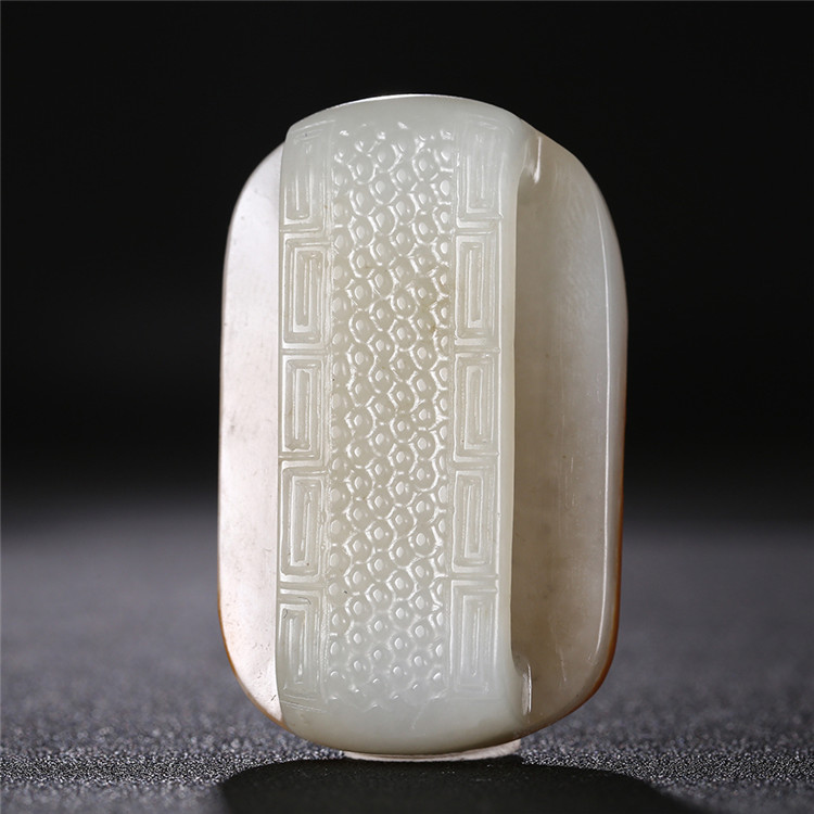 仿古龍御天下白玉皮帶扣，和田玉籽料真皮手把