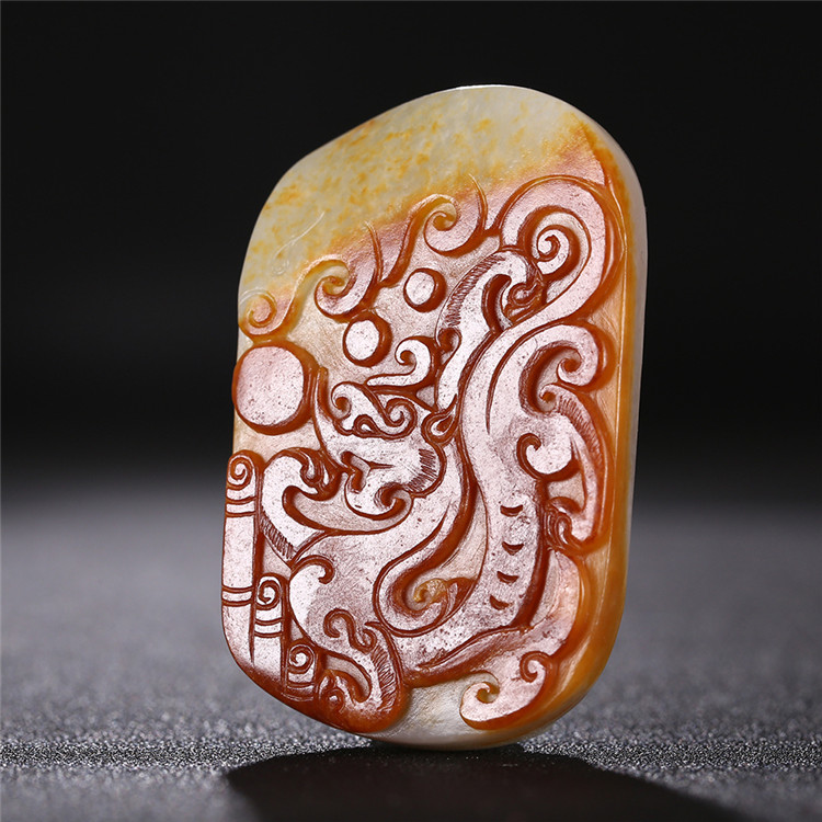 仿古龍御天下白玉皮帶扣，和田玉籽料真皮手把