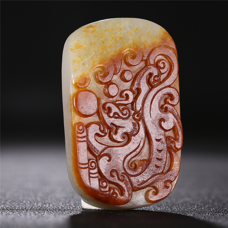 仿古龍御天下白玉皮帶扣，和田玉籽料真皮手把