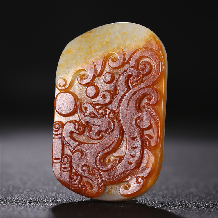 仿古龍御天下白玉皮帶扣，和田玉籽料真皮手把