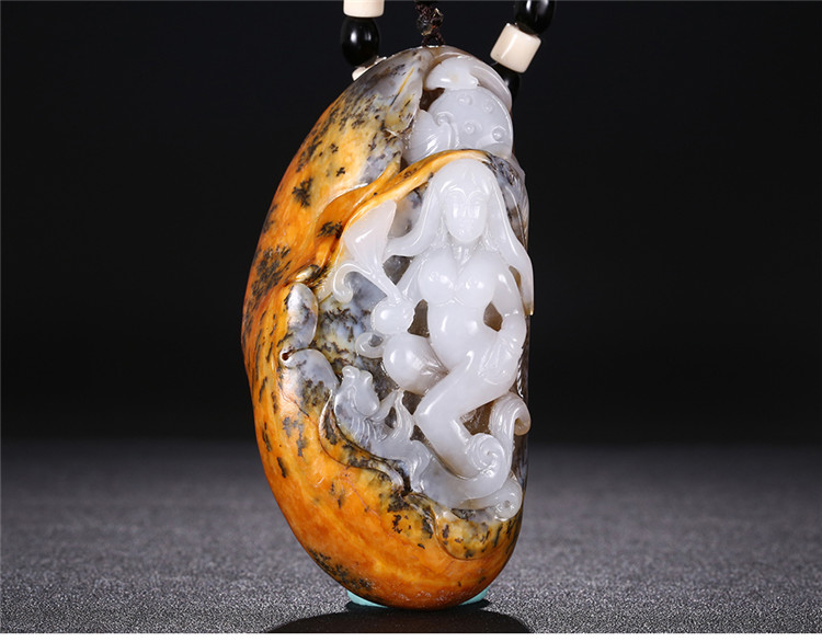 裸女玉貴人玉石手把件，和田玉籽料手玩件蘇工