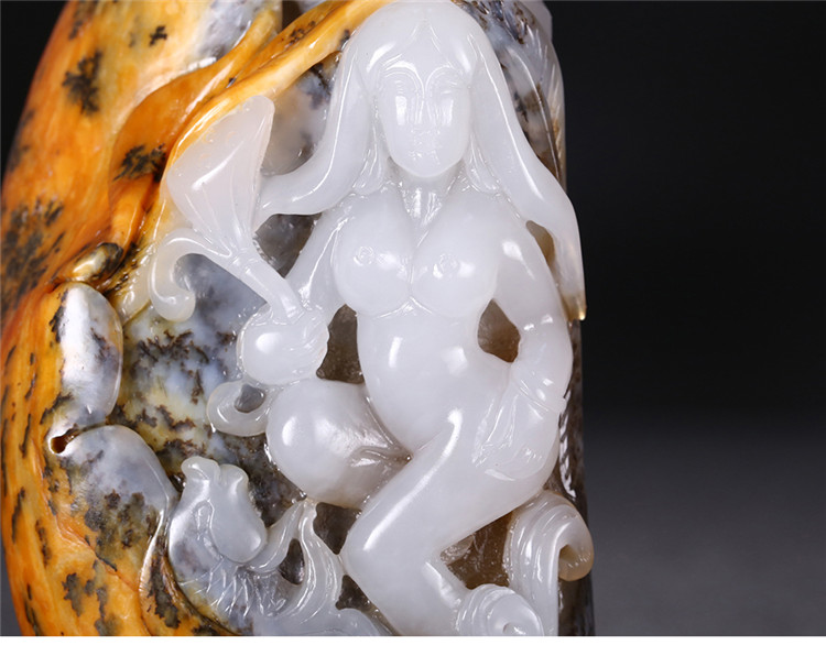 裸女玉貴人玉石手把件，和田玉籽料手玩件蘇工