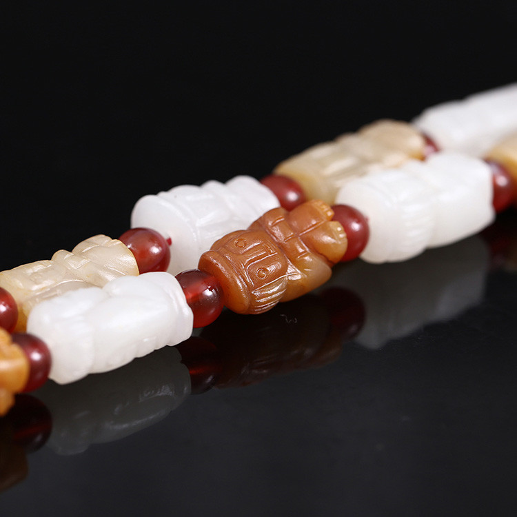 32顆和田玉珠佛像項鏈，真皮玉鏈天然白玉手鏈