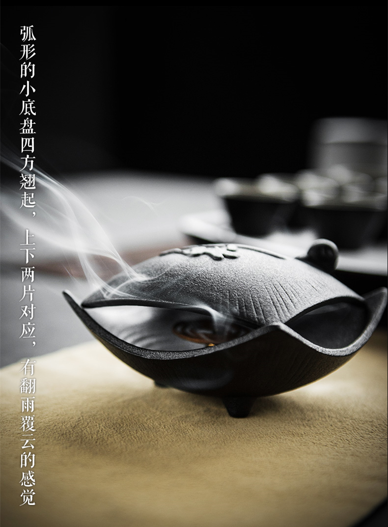 禪意粗陶茶道香爐，陶瓷檀香盤香薰?fàn)t。