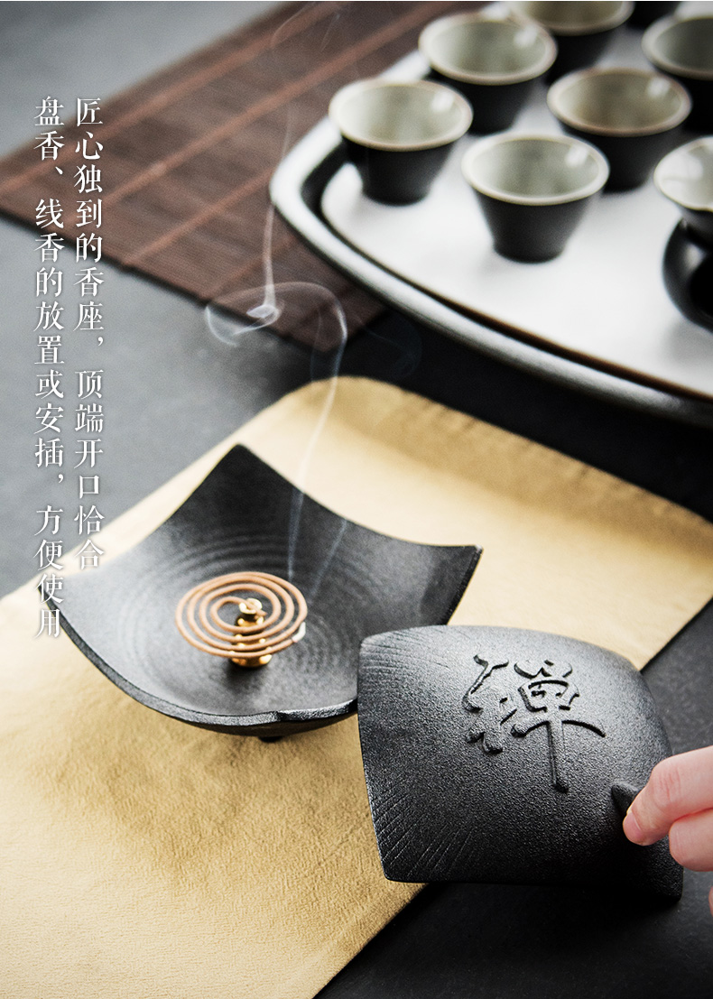 禪意粗陶茶道香爐，陶瓷檀香盤香薰?fàn)t。