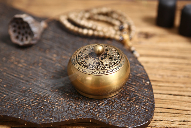 鏤空蝴蝶花紋純銅香爐，仿古沉香檀香熏香盤香