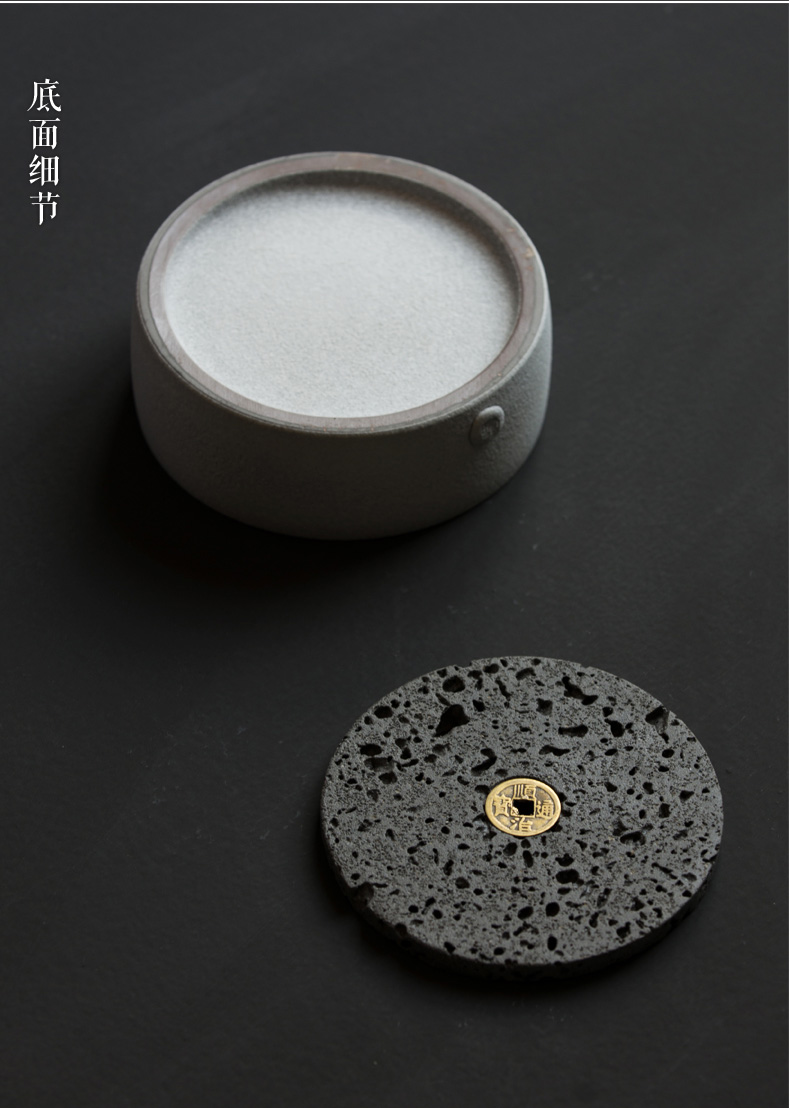 火山石小壺承天然巖石圓形茶托盤，陶瓷茶承儲(chǔ)