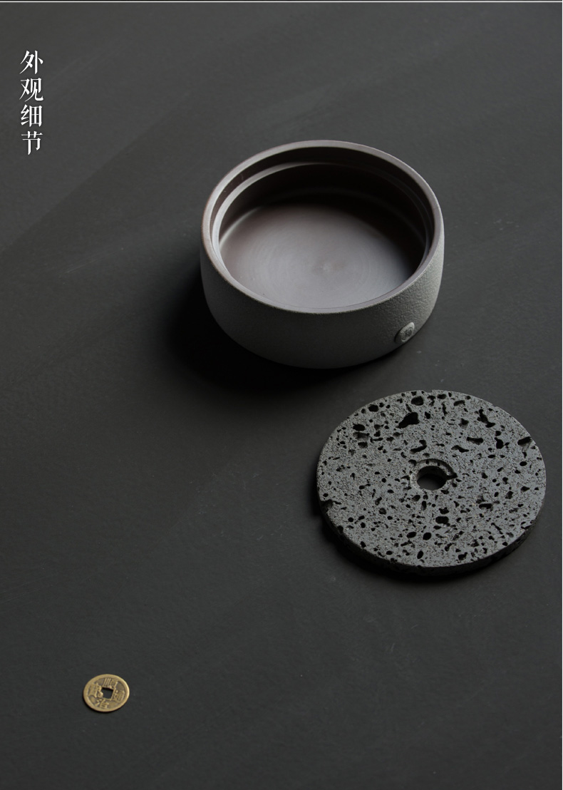 火山石小壺承天然巖石圓形茶托盤，陶瓷茶承儲(chǔ)