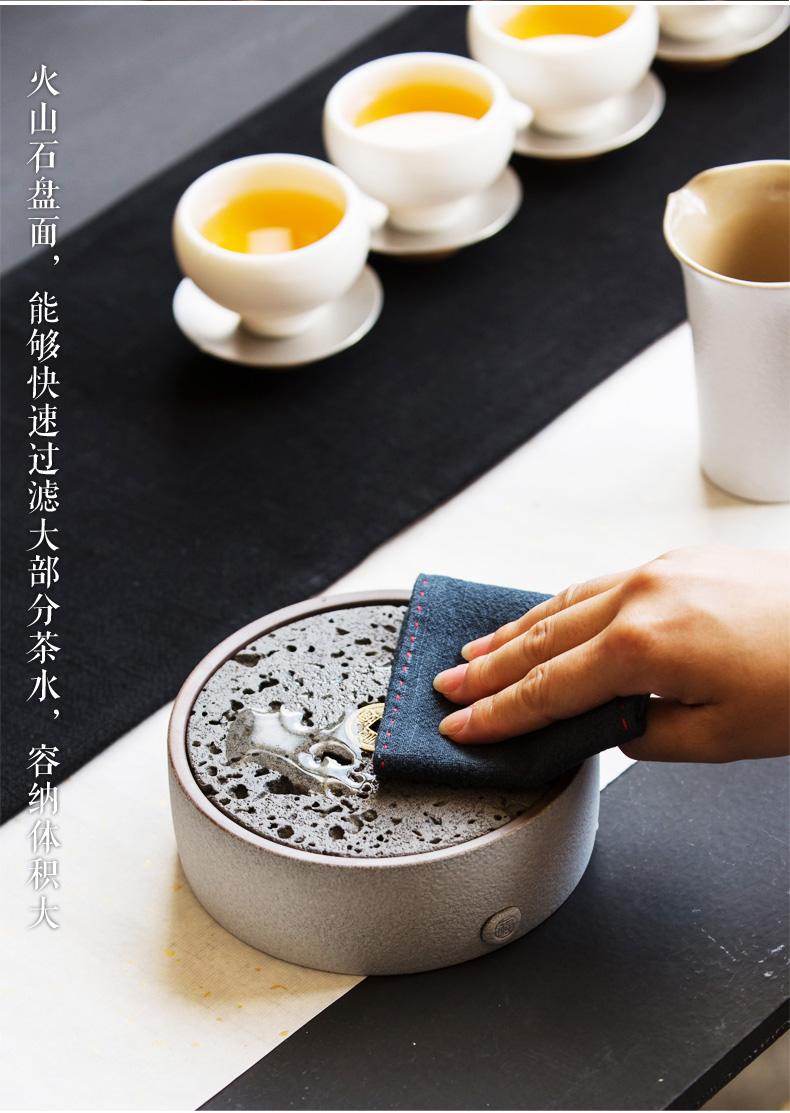 火山石小壺承天然巖石圓形茶托盤，陶瓷茶承儲