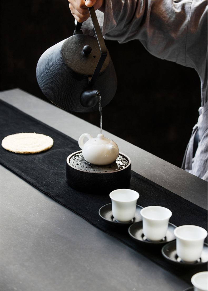 火山石小壺承天然巖石圓形茶托盤，陶瓷茶承儲(chǔ)