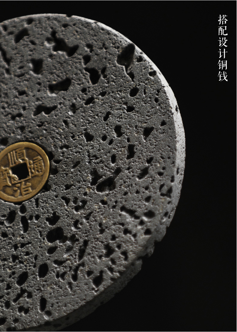 火山石小壺承天然巖石圓形茶托盤，陶瓷茶承儲