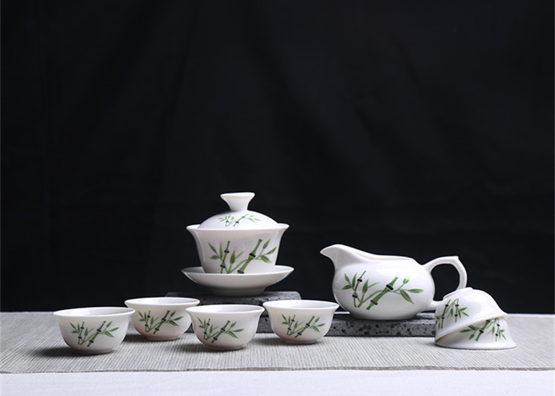 青花瓷茶具套裝禮盒，家用白瓷功夫茶具