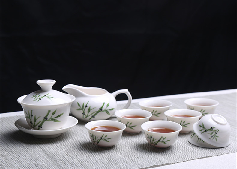 青花瓷茶具套裝禮盒，家用白瓷功夫茶具