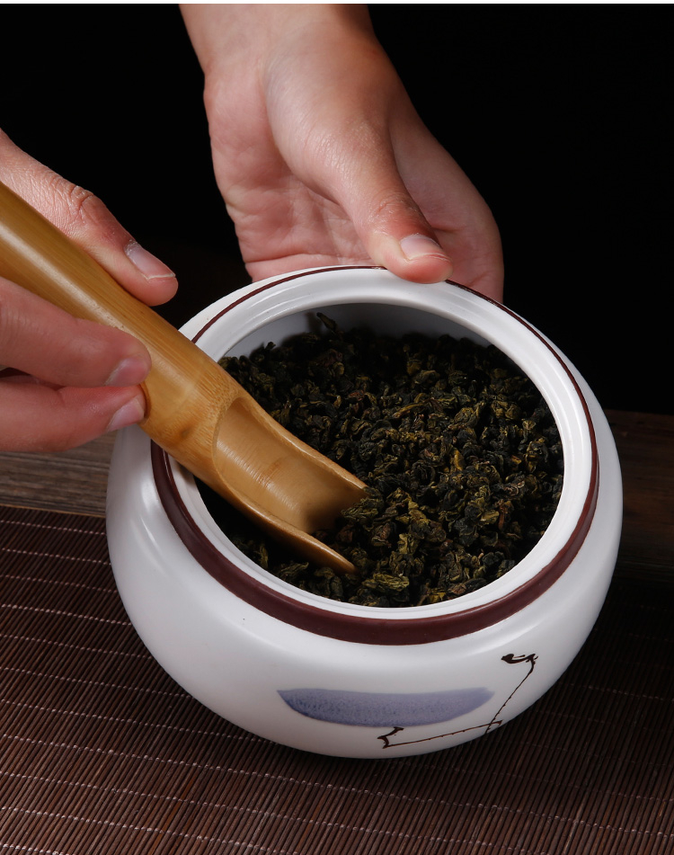 手繪陶瓷茶葉密封罐，龍泉青瓷禮盒裝普洱醒茶