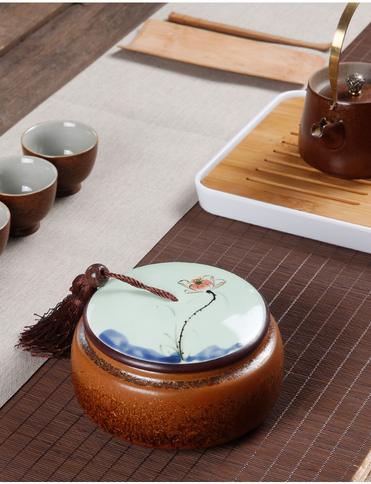 手繪陶瓷茶葉密封罐，龍泉青瓷禮盒裝普洱醒茶