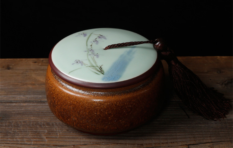 手繪陶瓷茶葉密封罐，龍泉青瓷禮盒裝普洱醒茶