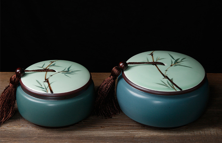 手繪陶瓷茶葉密封罐，龍泉青瓷禮盒裝普洱醒茶