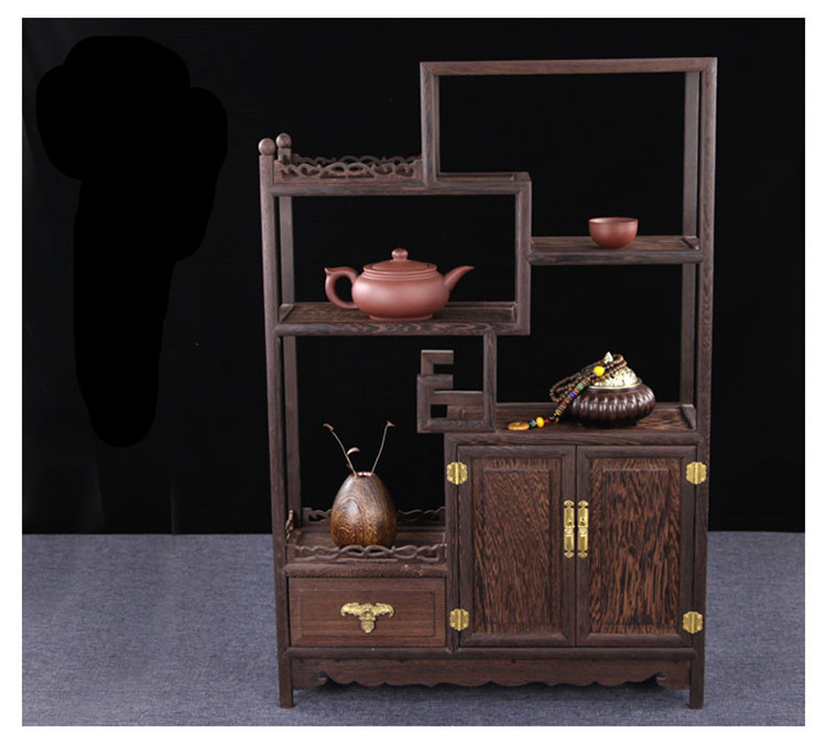 雞翅木實(shí)木小博古架，中式多寶閣擺件架