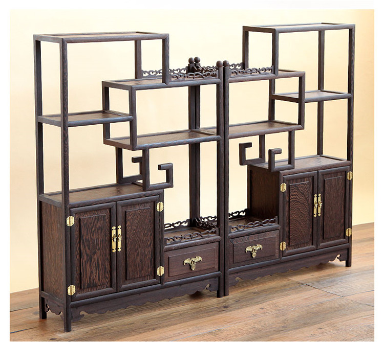 雞翅木實(shí)木小博古架，中式多寶閣擺件架