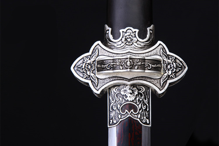 精美花紋剛唐劍兵器，古韻防銀裝黑紅劍
