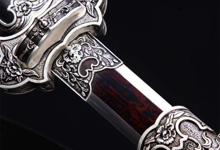 精美花紋剛唐劍兵器，古韻防銀裝黑紅劍