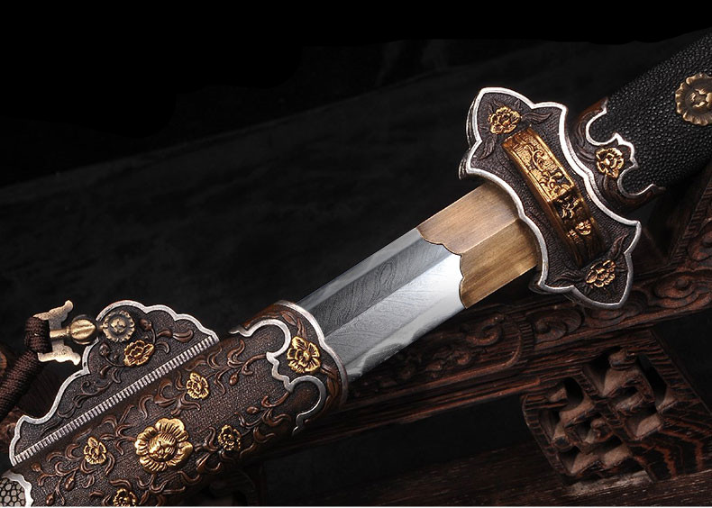 精美鎏金銀唐劍之王，冷兵器羽毛紋寶劍