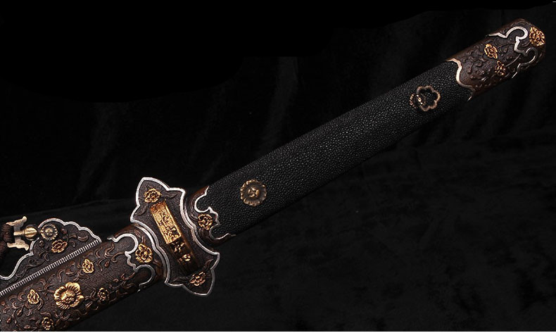 精美鎏金銀唐劍之王，冷兵器羽毛紋寶劍