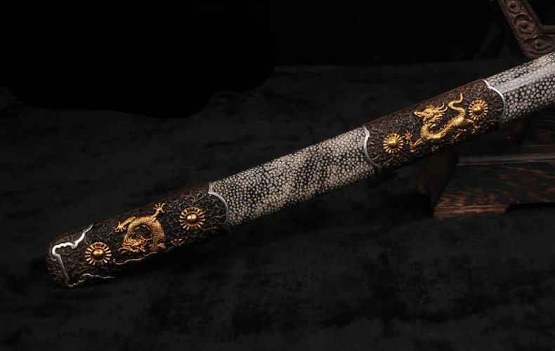 精美鎏金銀唐劍之王，冷兵器羽毛紋寶劍