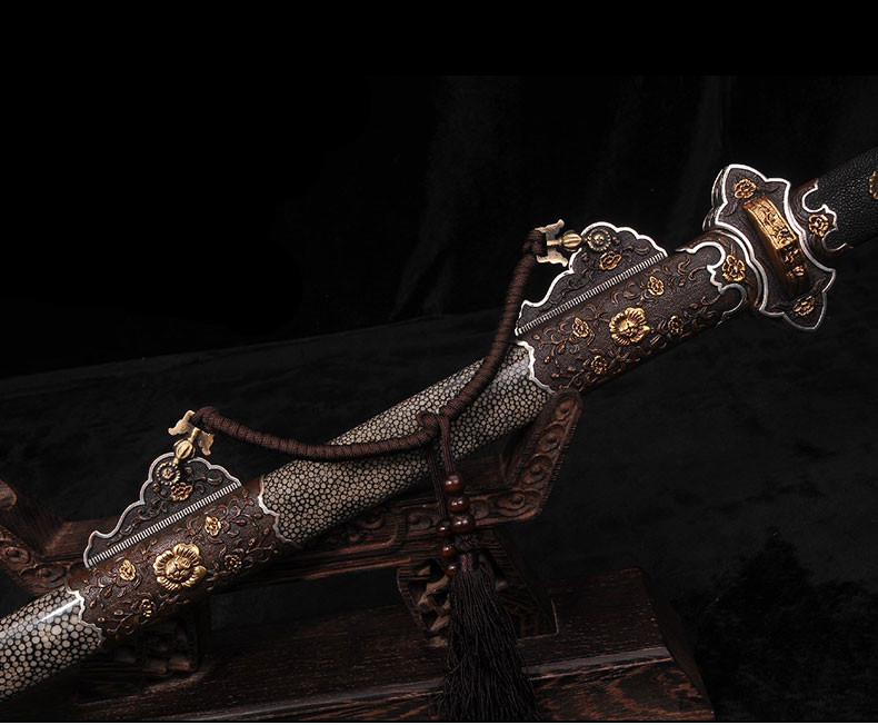 精美鎏金銀唐劍之王，冷兵器羽毛紋寶劍