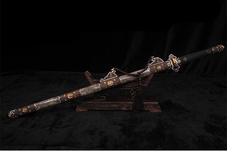 精美鎏金銀唐劍之王，冷兵器羽毛紋寶劍