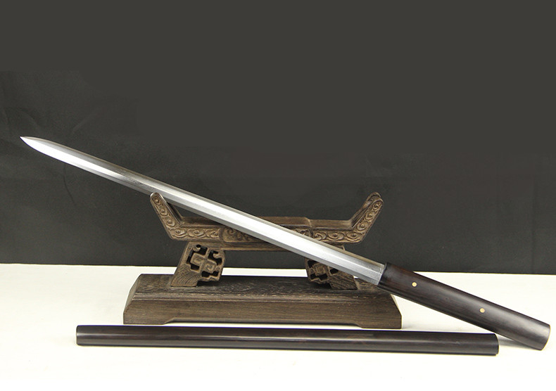 紫檀八面唐劍冷兵器，刀劍手工花紋鋼一體長劍