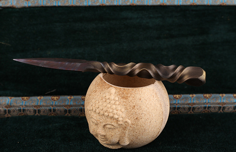 花紋鋼茶針茶錐手工普洱開茶刀，冷兵器茶具配