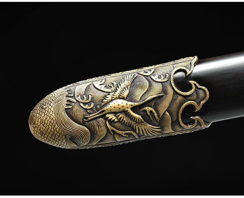 仙鶴劍花紋鋼覆土燒刃寶劍，工藝禮品劍長(zhǎng)款