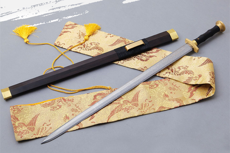 銅裝紫檀漢劍寶劍，工藝品花鋼紋一體刀