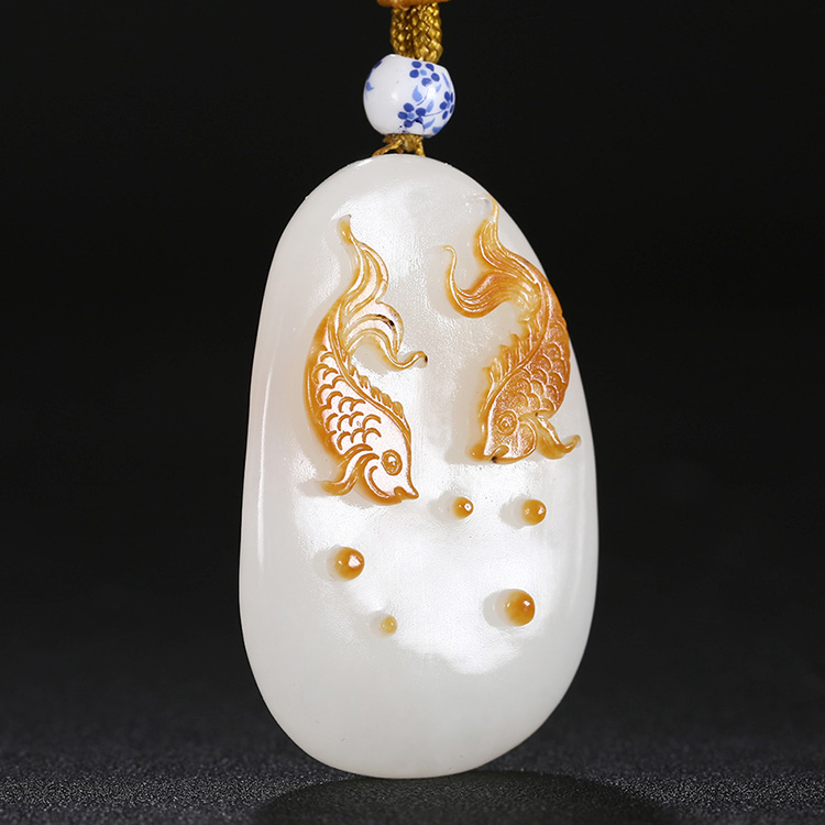 年年有余和田玉魚吊墜，天然白玉掛墜玉墜