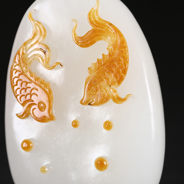 年年有余和田玉魚吊墜，天然白玉掛墜玉墜