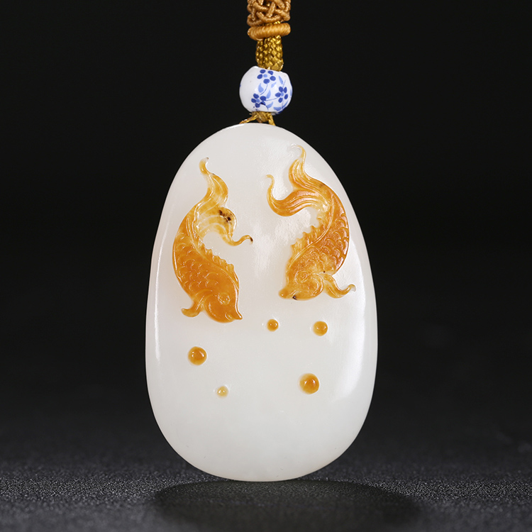 年年有余和田玉魚吊墜，天然白玉掛墜玉墜