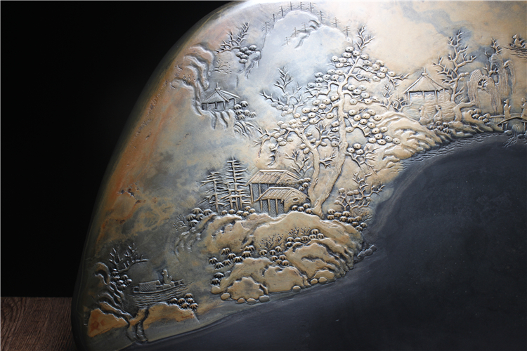 松山雅居歙硯手工精品，老坑金暈原石籽料