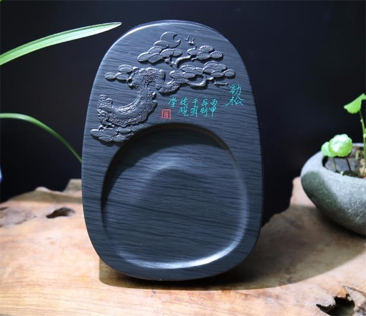 勁松暗香天然原石硯臺，文房四寶精品硯臺