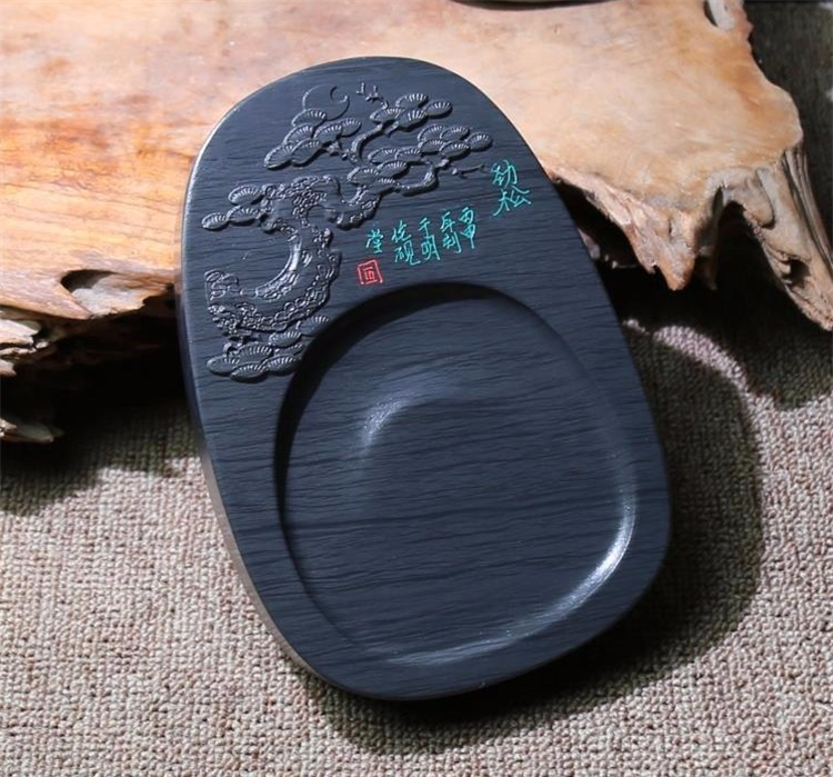 勁松暗香天然原石硯臺，文房四寶精品硯臺