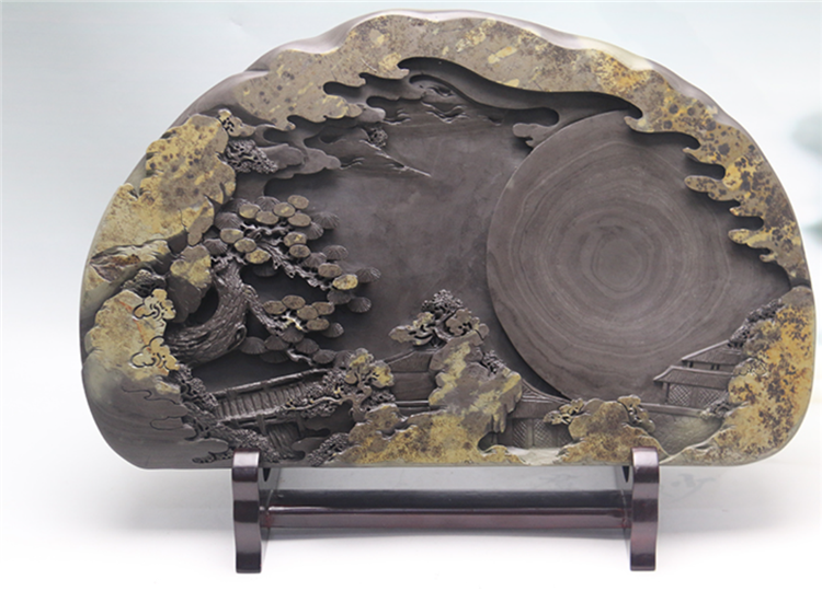 松山攬勝玉黛石硯臺(tái)，中國(guó)文房四寶硯臺(tái)